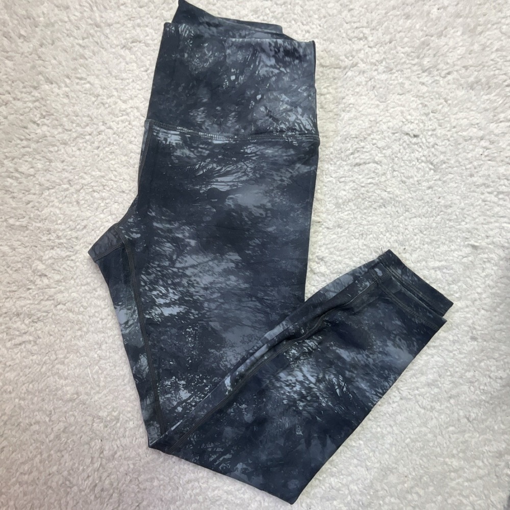 Harmony Balance Black Gray Tie Dye Ankle Leggings Women's M High Rise 25" Inseam